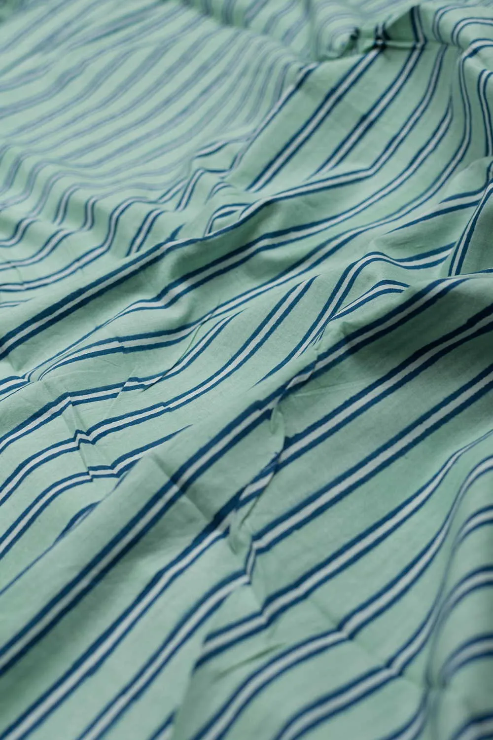 Green with Blue Stripe Sanganeri Cotton Fabric