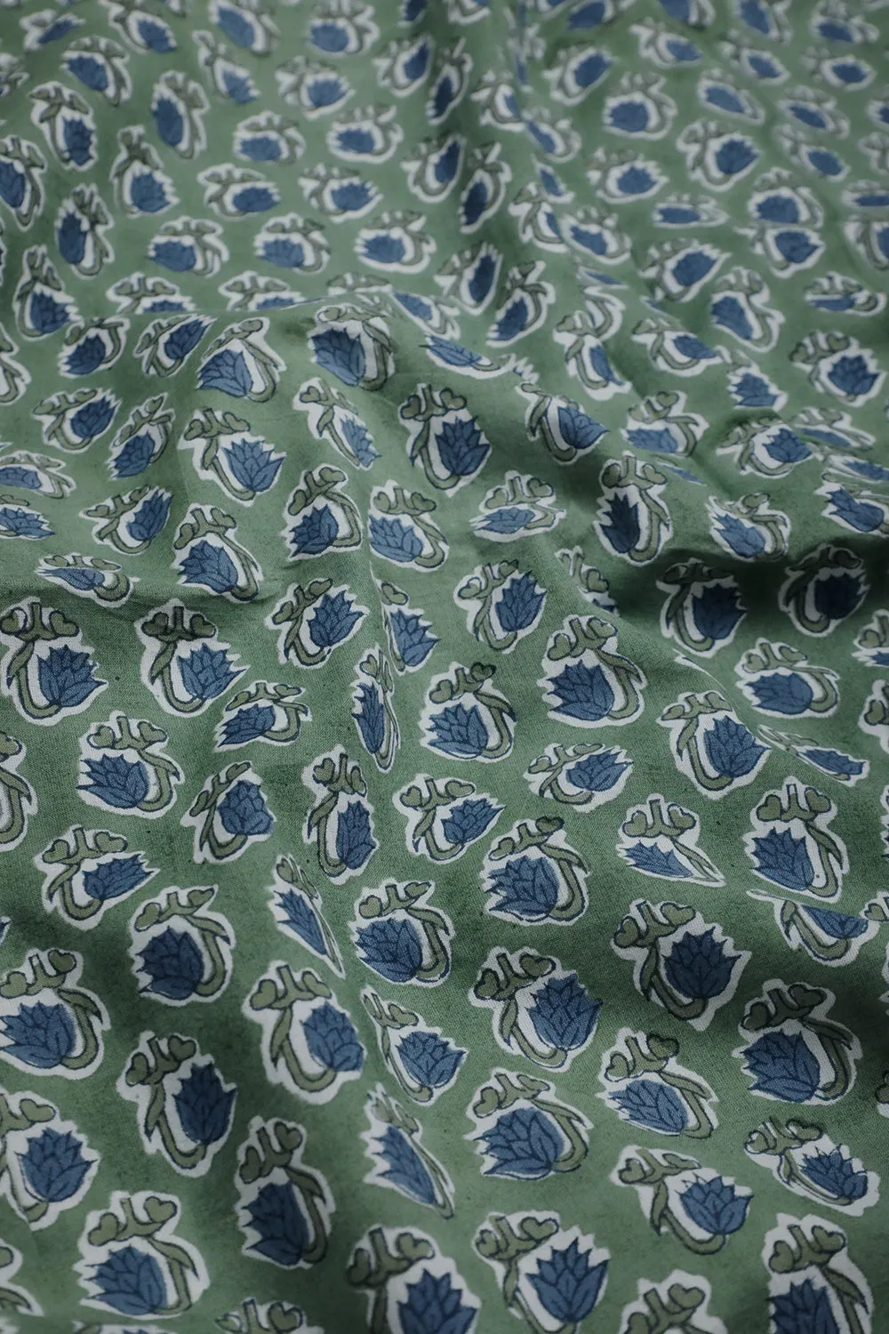 Green with Tiny Butta Sanganeri Cotton Fabric - 0.7m