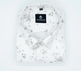 Grey White Color Floral Printed Shirt For Men