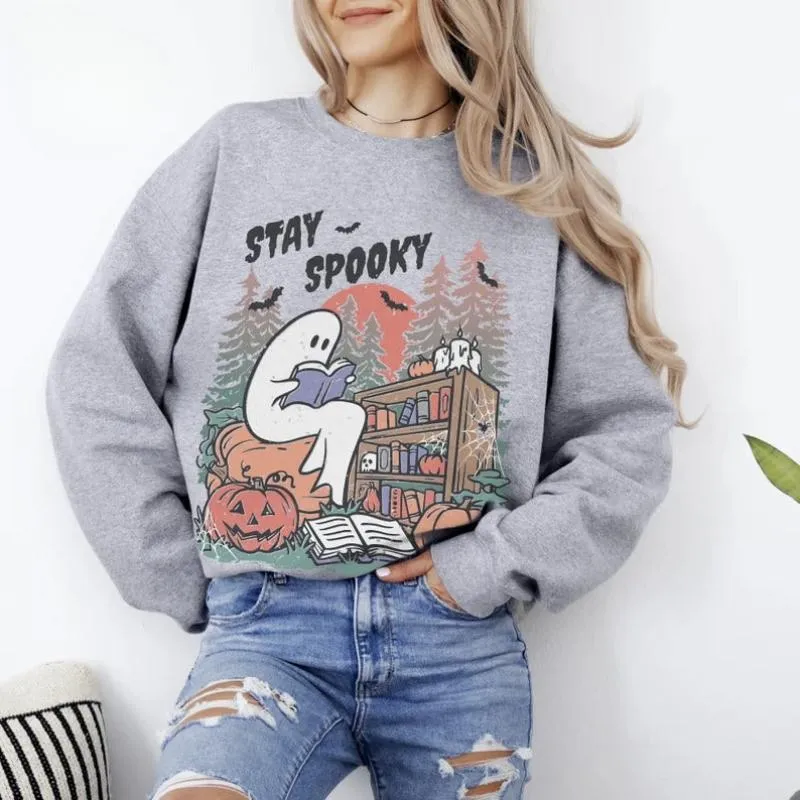 Halloween Reading Book Printed Comfy Sweatshirt