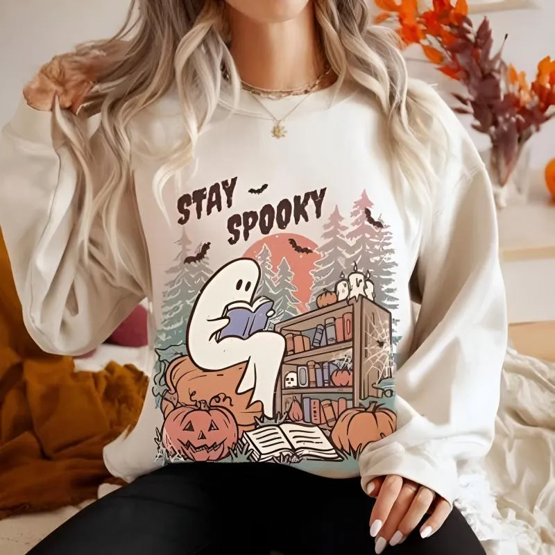 Halloween Reading Book Printed Comfy Sweatshirt