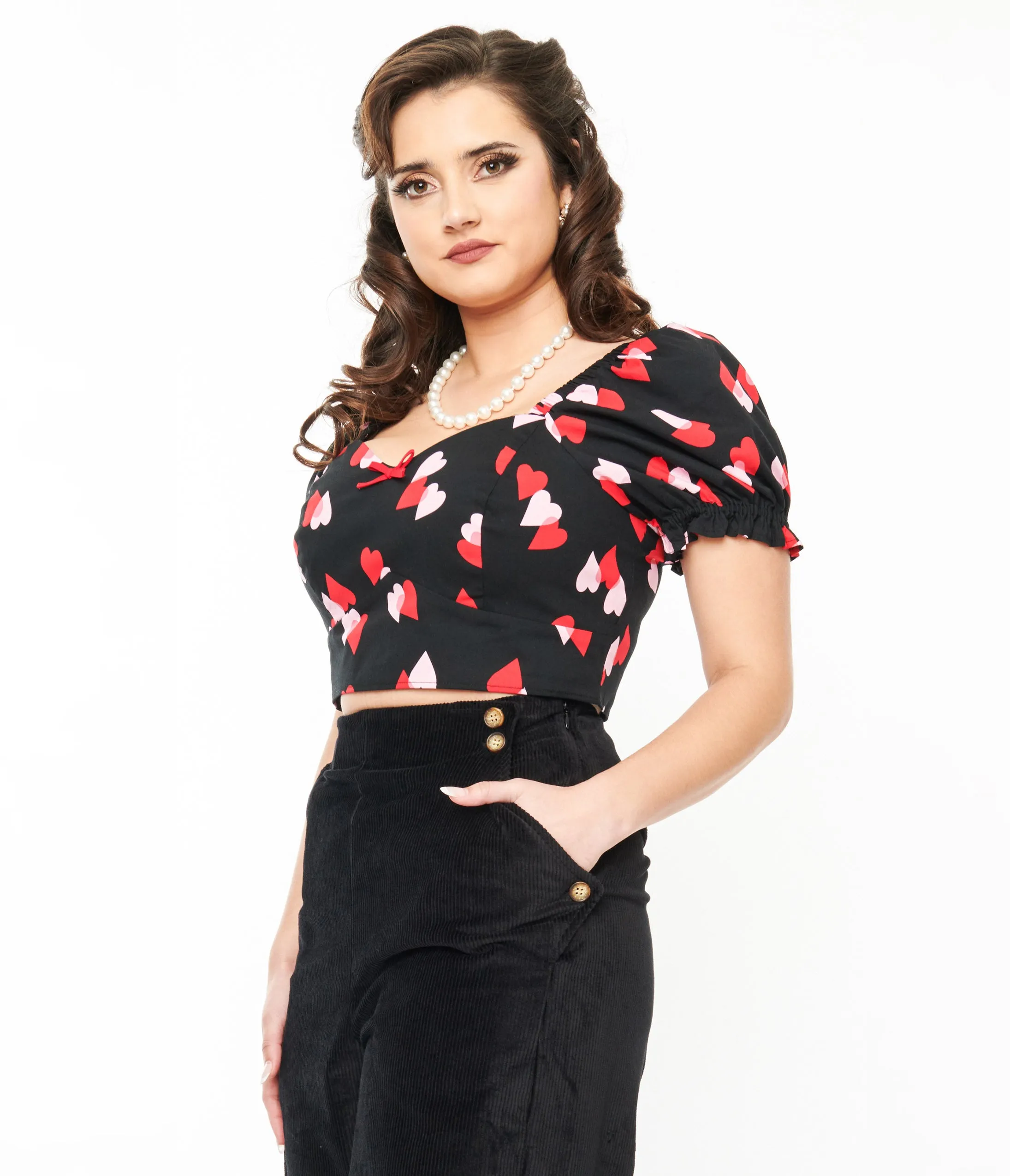 Hell Bunny Black & Red Hearts Crop Top