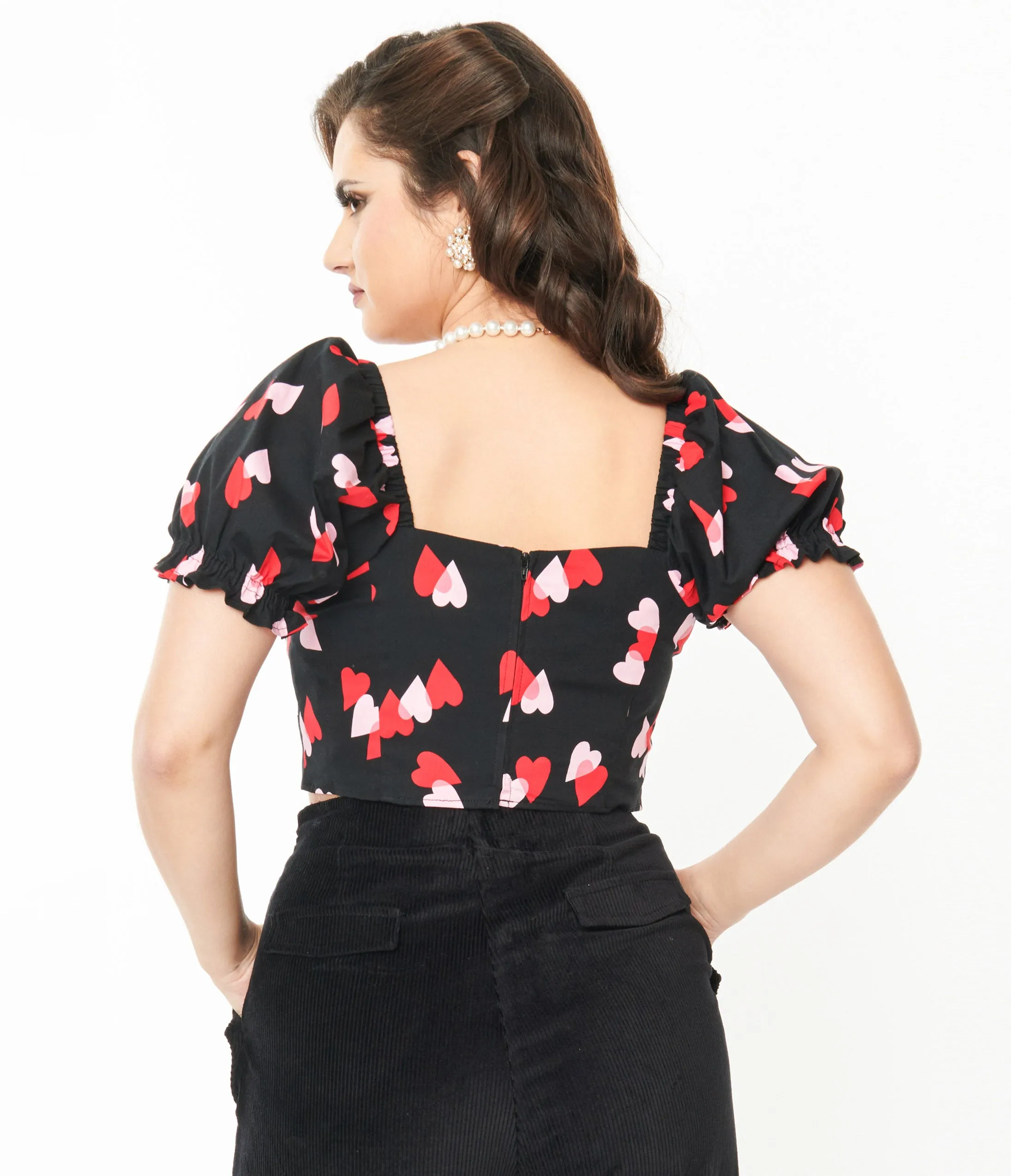 Hell Bunny Black & Red Hearts Crop Top