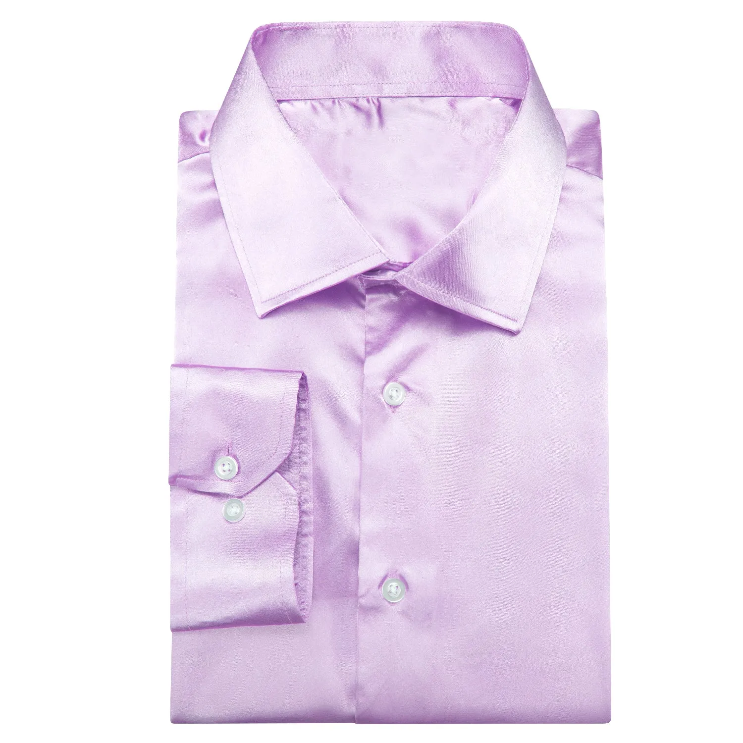 Hi-Tie Lilac Purple Solid Satin Men's Long Sleeve Dress Shirt