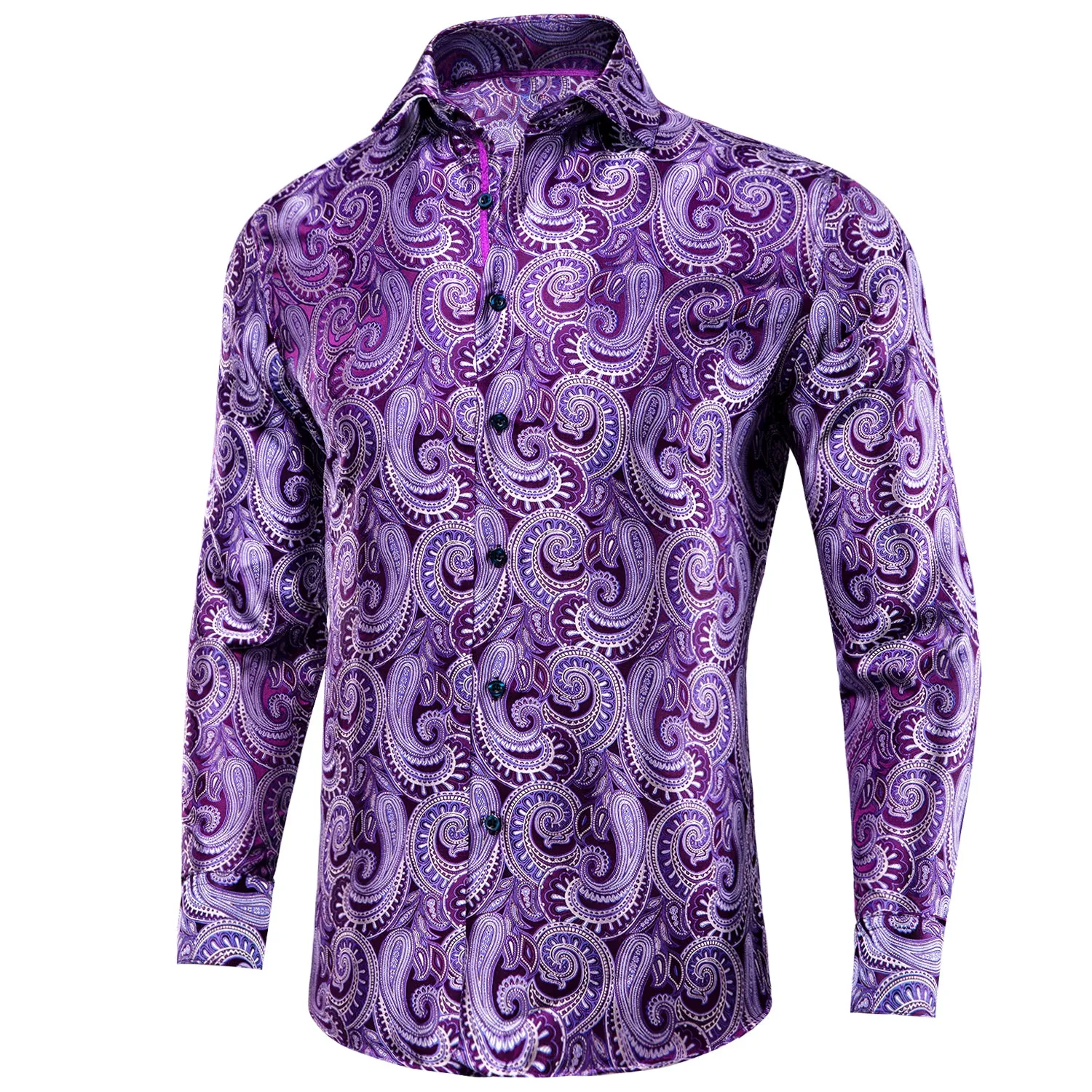 Hi-Tie Men's Shirt Purple Paisley Silk Windsor Collar Button Down Shirt