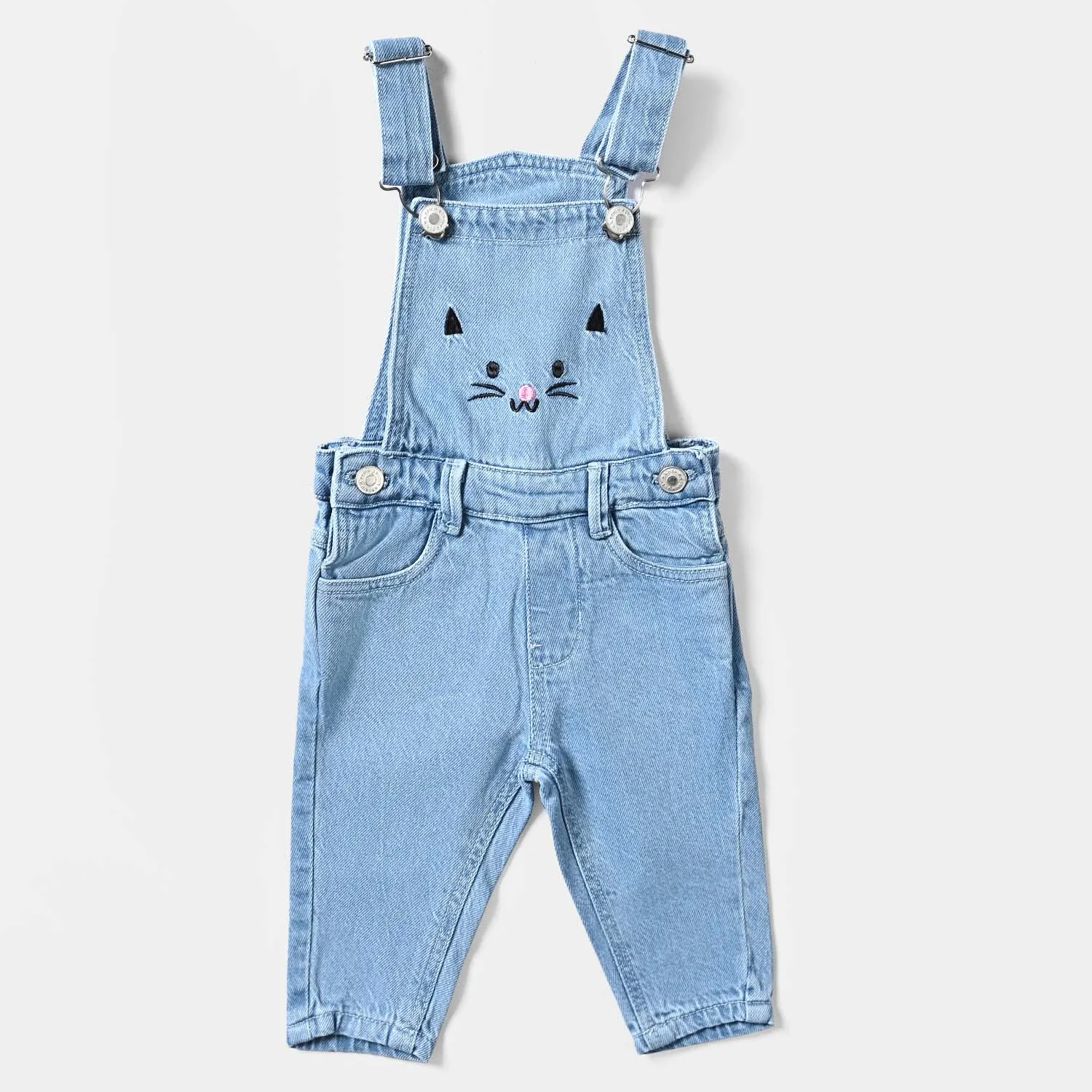 Infant Girls Denim Dangri Cute Cat-LT.Blue