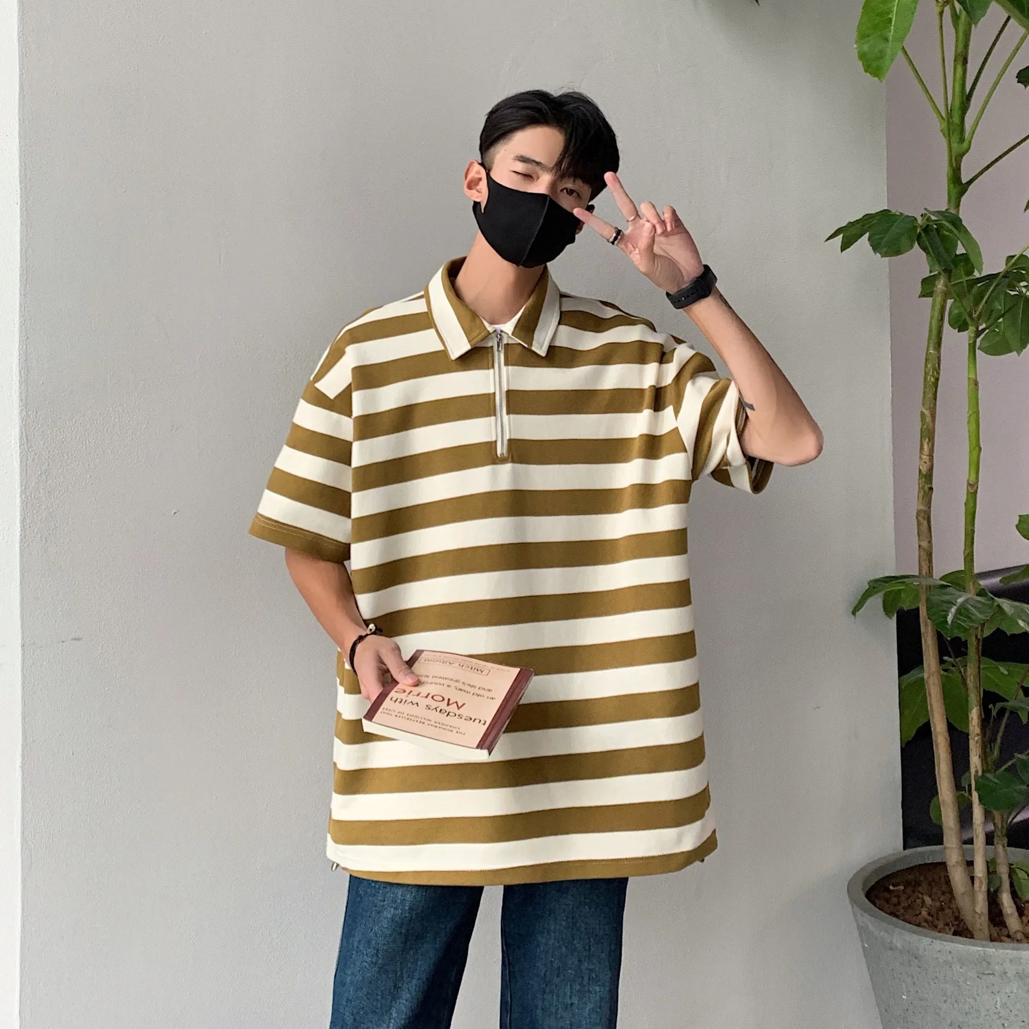 [Korean Style] 2 Colors Oversized Zipper Polo Shirts