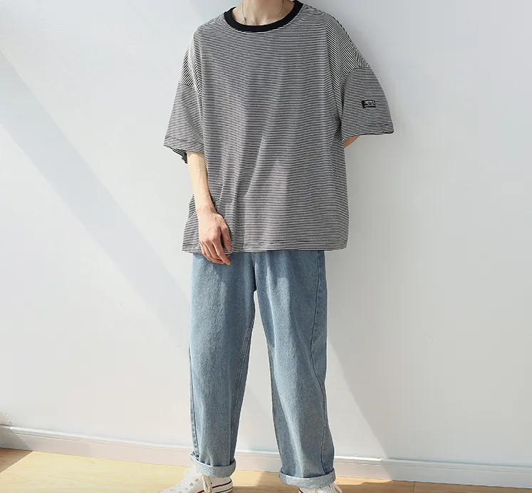 [Korean Style] Bryan Cotton Striped 1/2 T-shirts