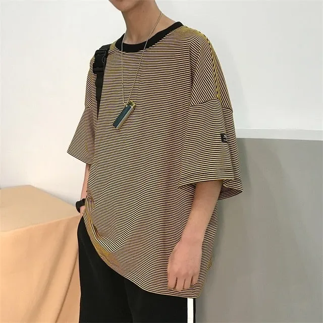 [Korean Style] Bryan Cotton Striped 1/2 T-shirts