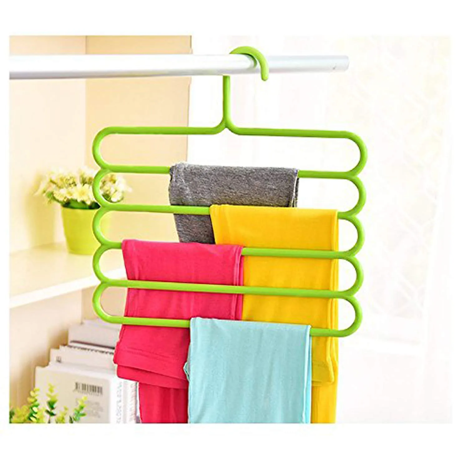 Kuber Industries 2 Pieces Multi-Purpose 5 Layer Pants Clothes Hanger Wardrobe Storage Organizer (Multicolour) - CTKTC23482