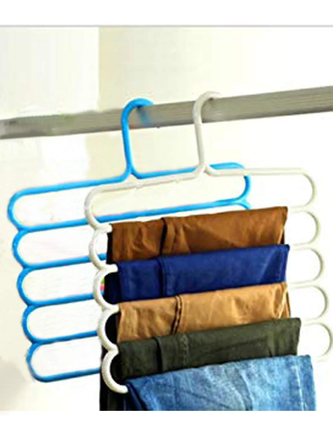 Kuber Industries 2 Pieces Multi-Purpose 5 Layer Pants Clothes Hanger Wardrobe Storage Organizer (Multicolour) - CTKTC23482