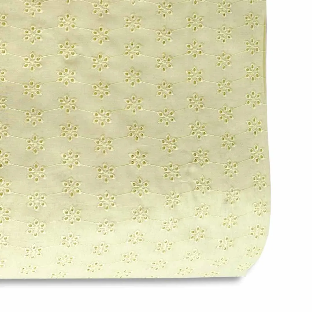 Lemon Yellow Motifs Embroidered Cotton Heavy Hakoba Fabric