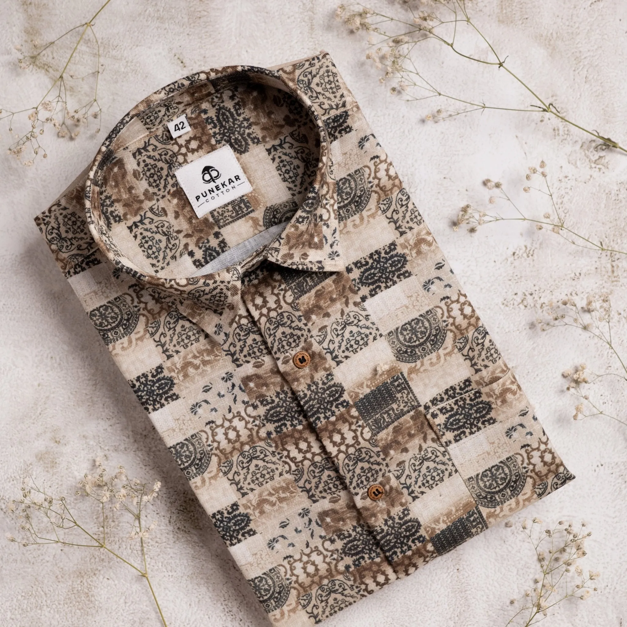 Light Brown Color Moroccan Printed Shirt For Men