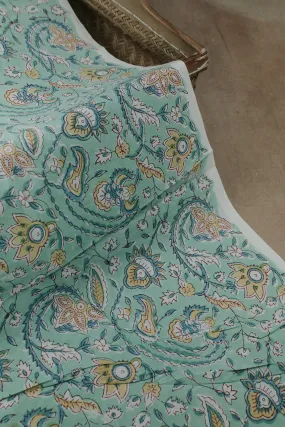 Light Green with Floral Design Sanganeri Cotton Fabric - 0.9m