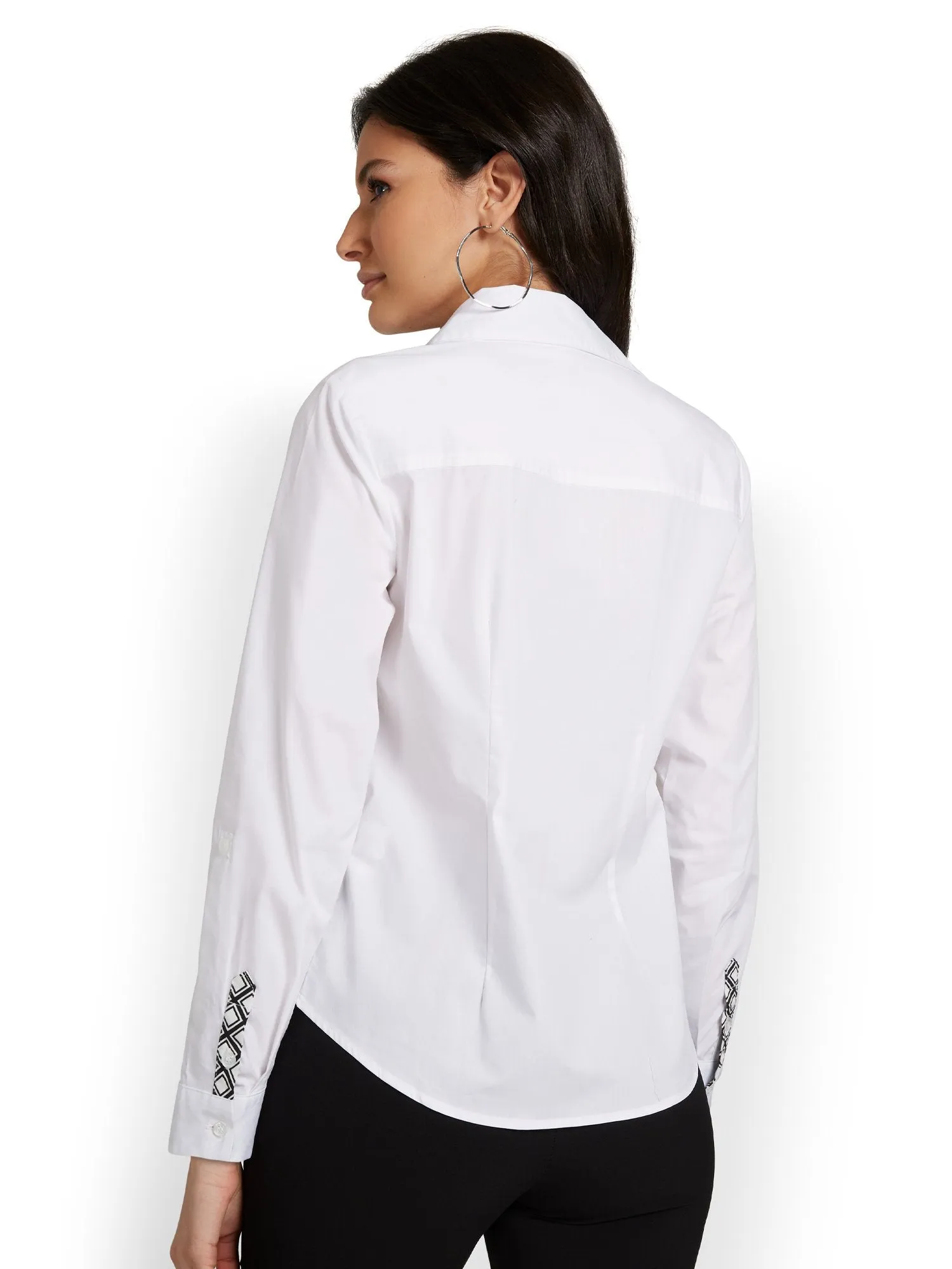 Madison Roll-Sleeve Button-Front Secret Snap Shirt - Contrast Lining