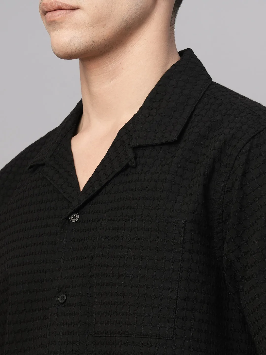 Men's Black Cotton Regular Fit Shirt