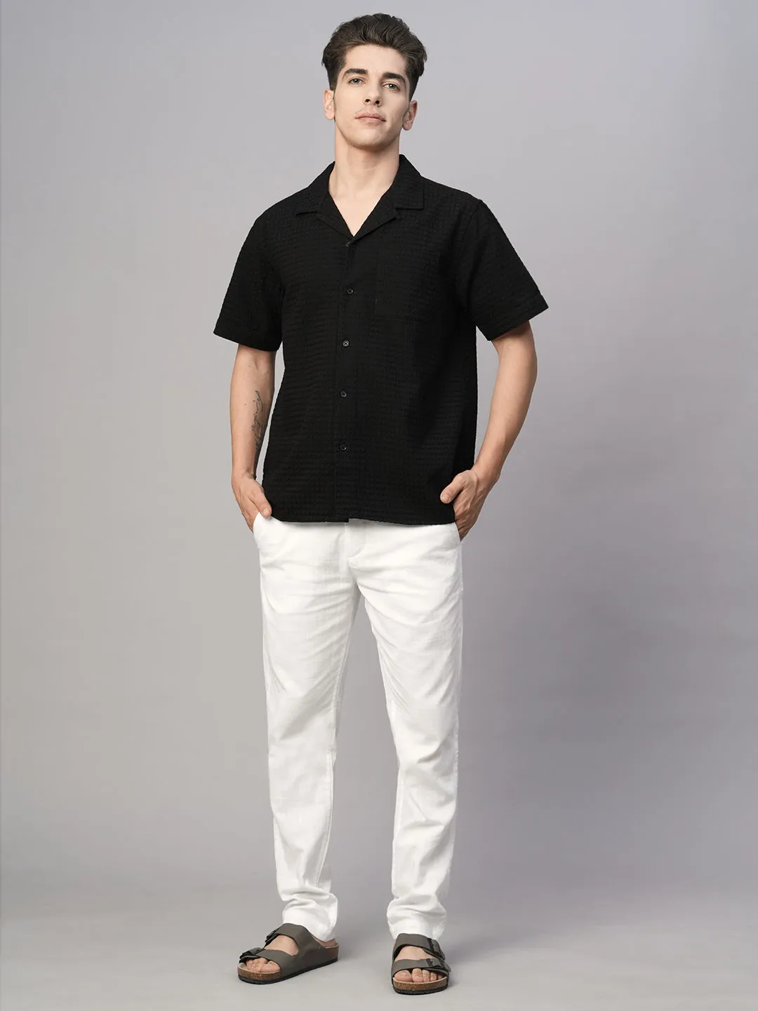 Men's Black Cotton Regular Fit Shirt