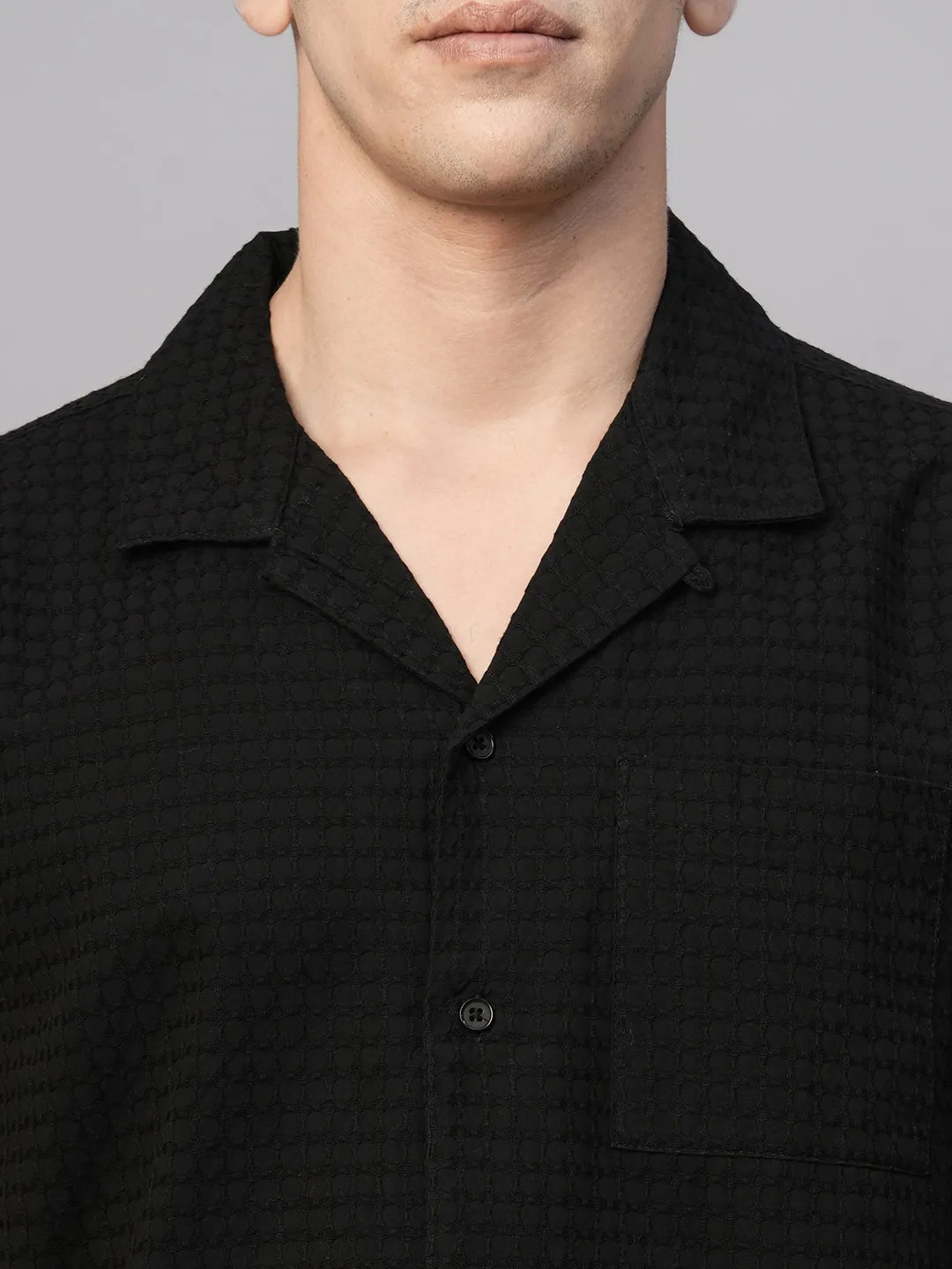 Men's Black Cotton Regular Fit Shirt