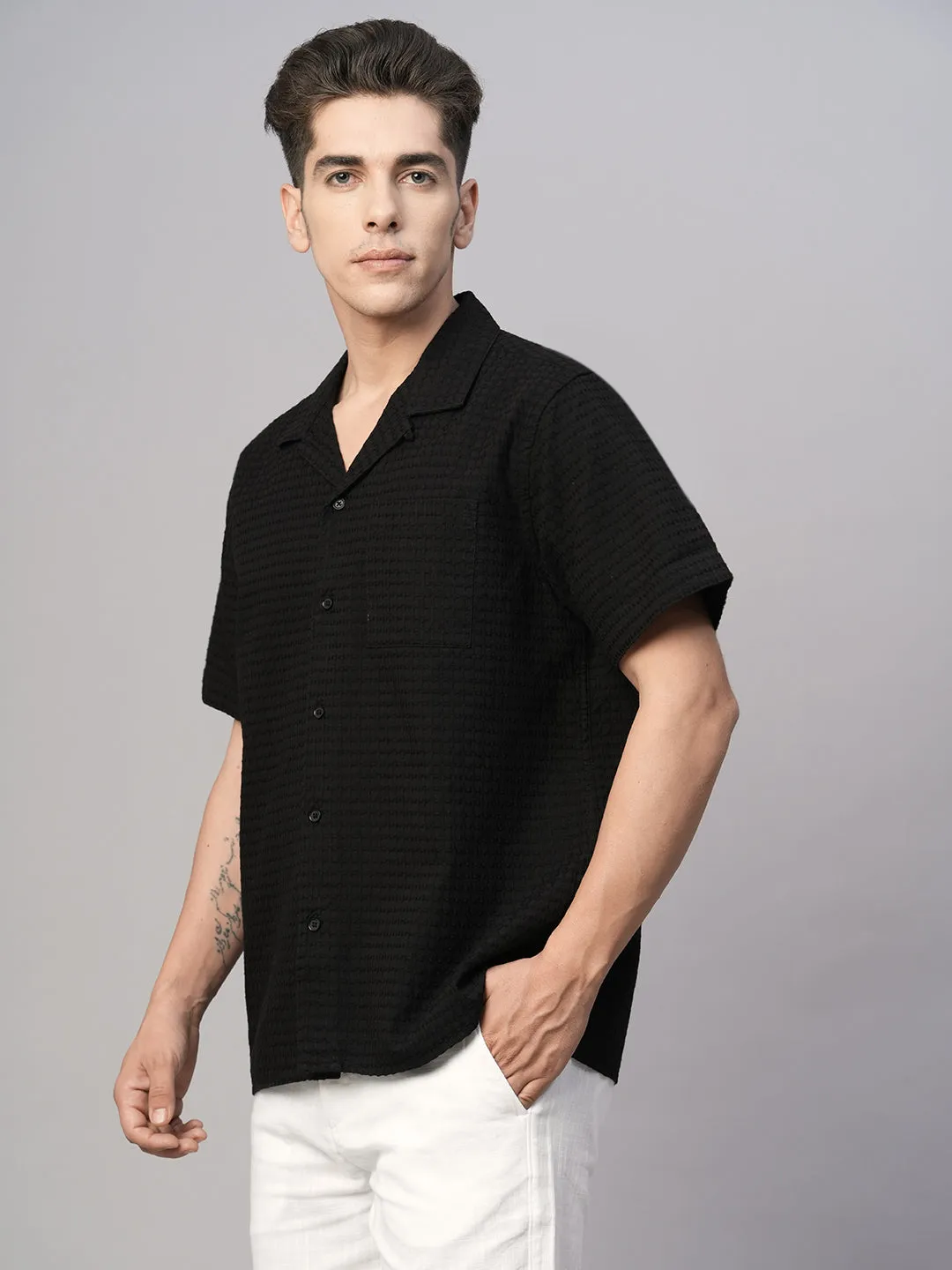 Men's Black Cotton Regular Fit Shirt