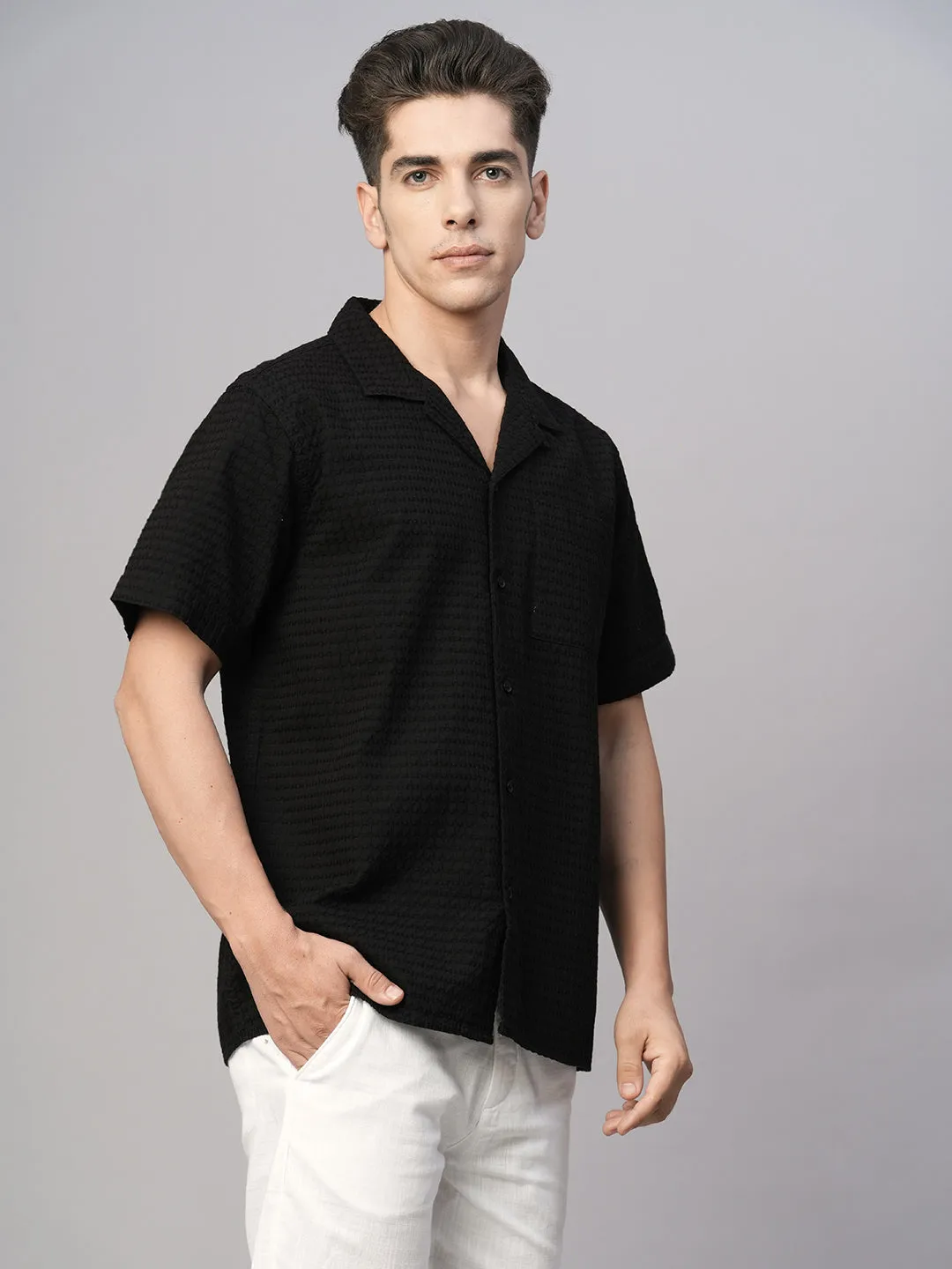 Men's Black Cotton Regular Fit Shirt