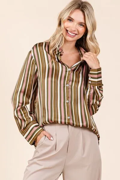 Mittoshop Striped Button Down Satin Shirt