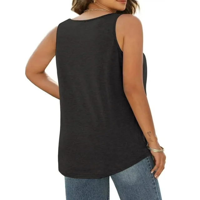 MOSHU Plus Size Tank Tops for Women Henley Sleeveless Summer Button Down Womens Tops