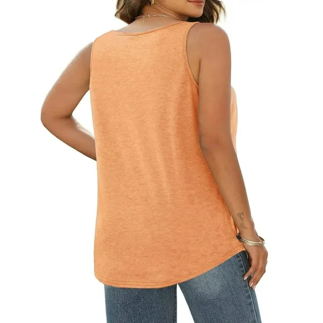 MOSHU Plus Size Tank Tops for Women Henley Sleeveless Summer Button Down Womens Tops