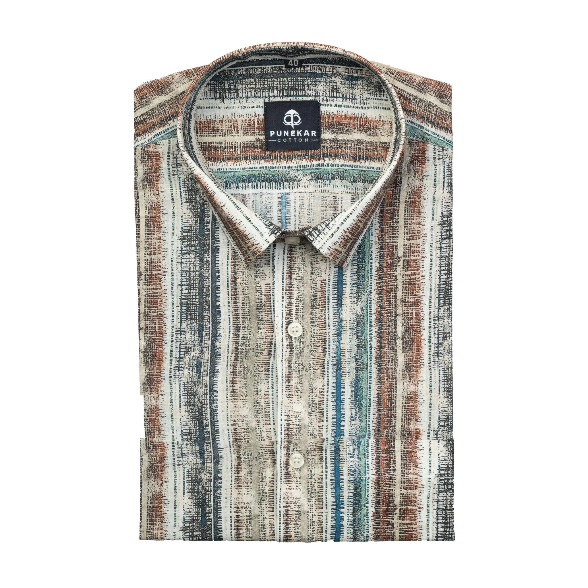 Multi Color Stripe Printed Wool Cotton Shirt For Men