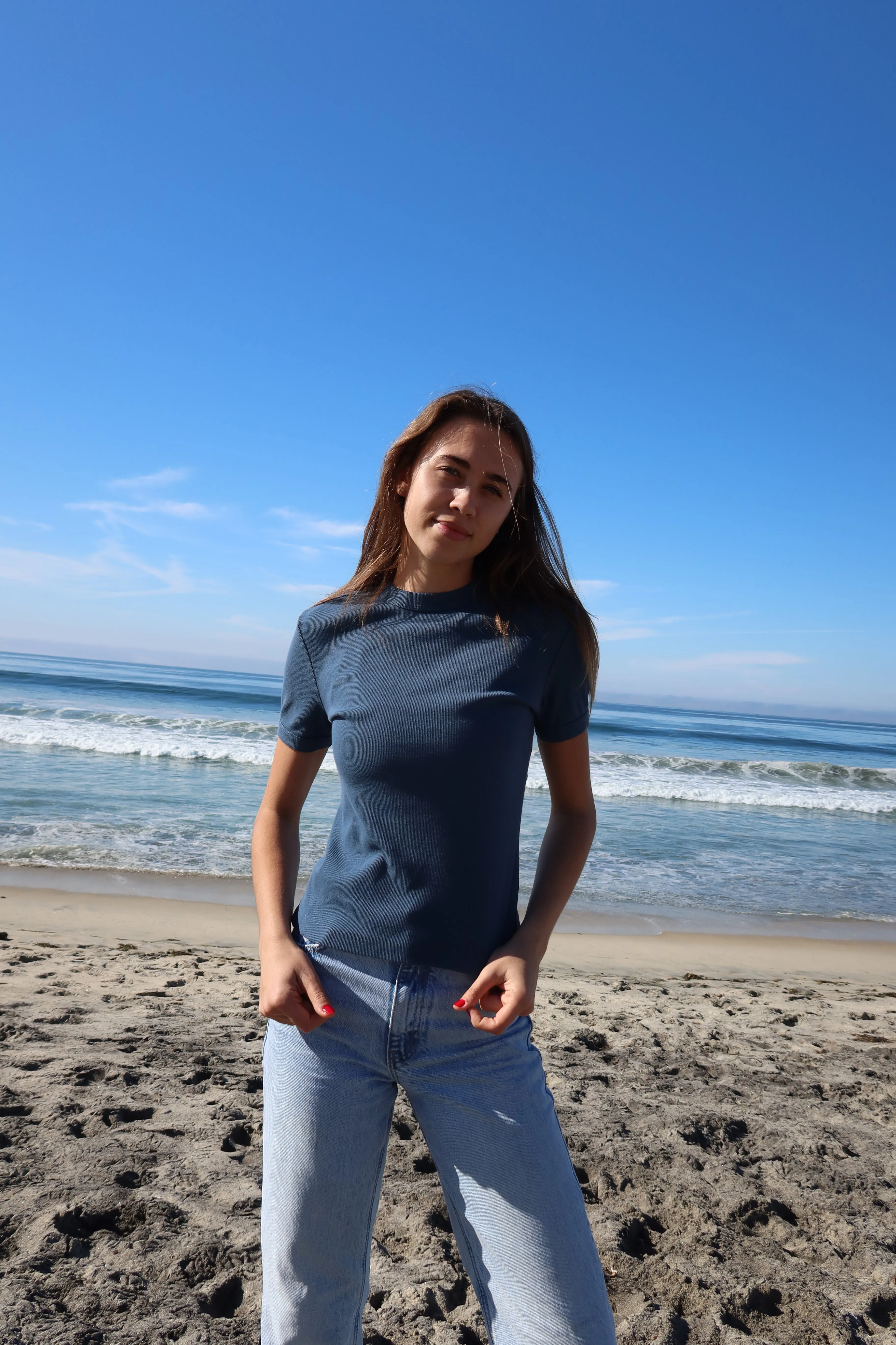 Navy Rachel Rib Baby Tee