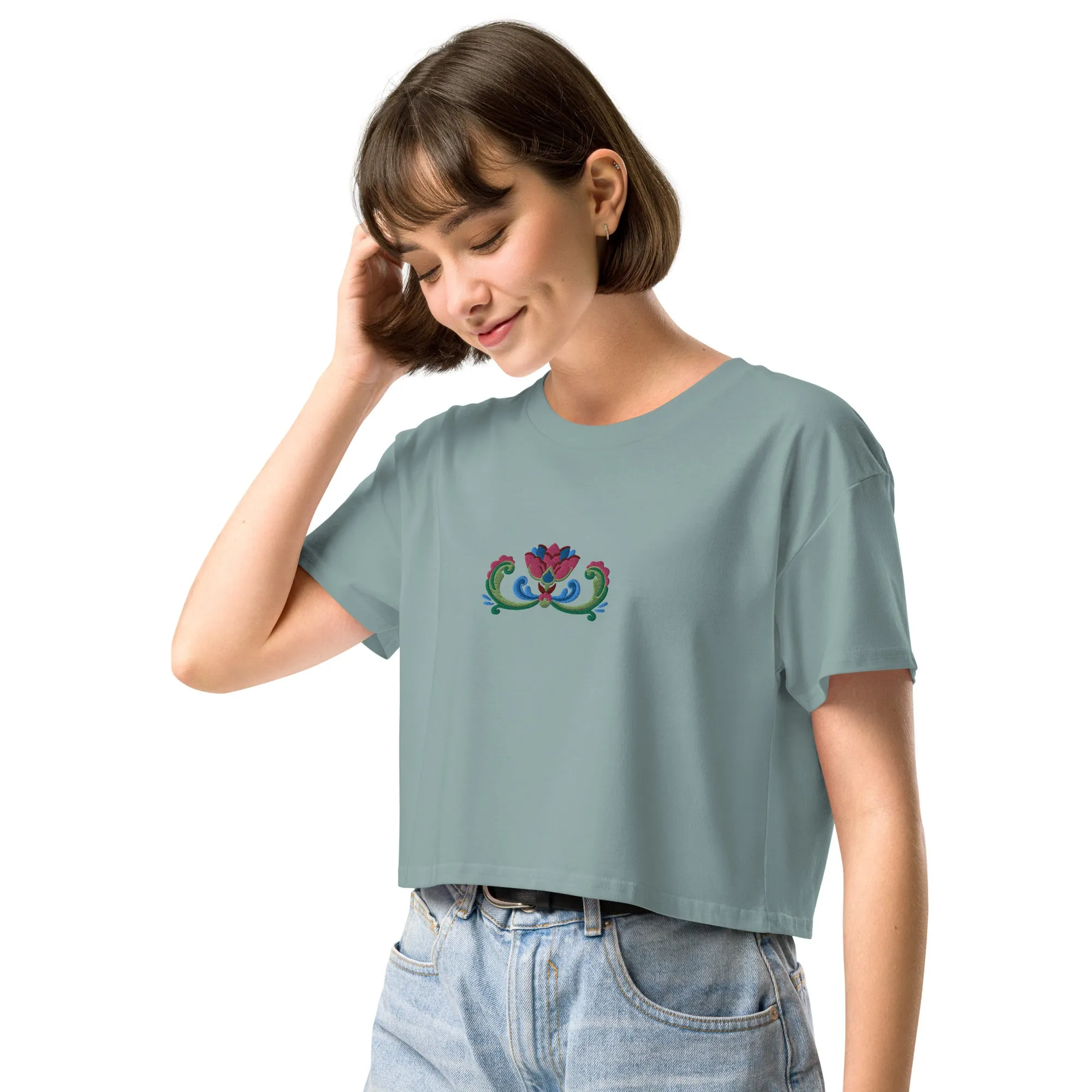 Norwegian Rosemaling Embroidered Cropped T-Shirt