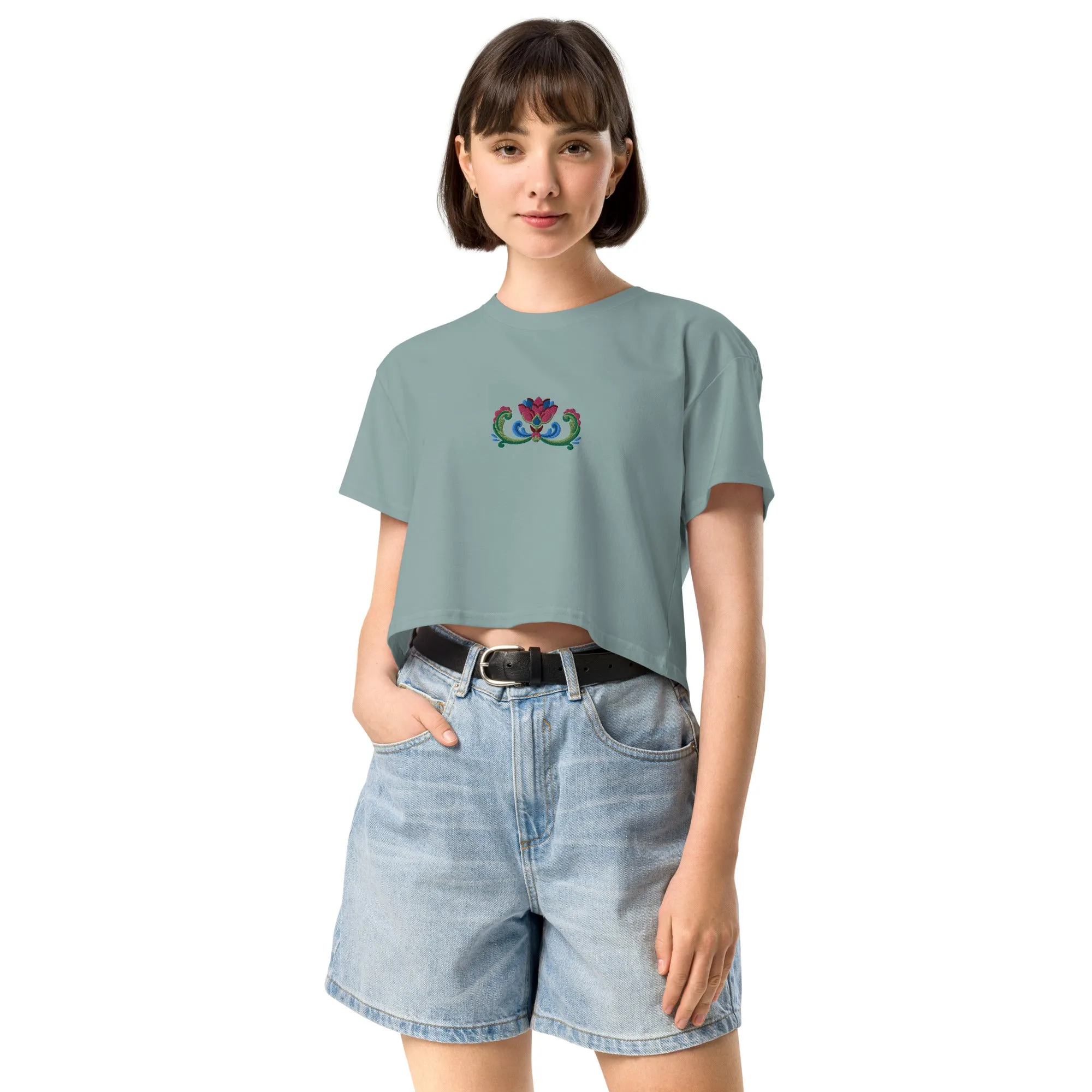 Norwegian Rosemaling Embroidered Cropped T-Shirt