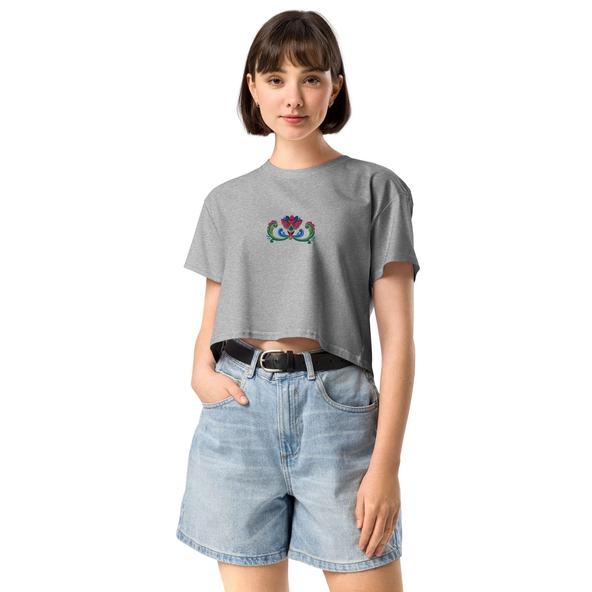 Norwegian Rosemaling Embroidered Cropped T-Shirt