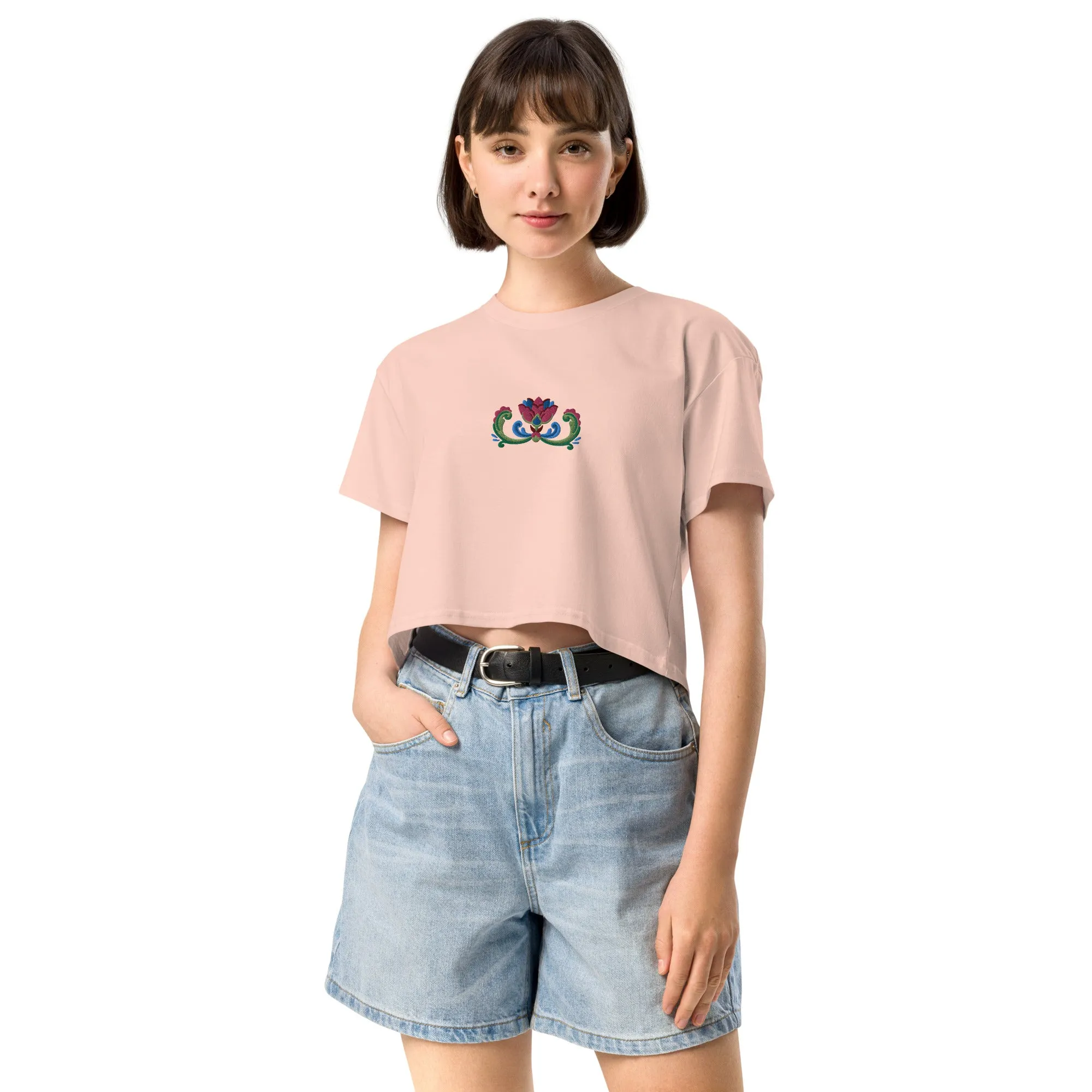 Norwegian Rosemaling Embroidered Cropped T-Shirt