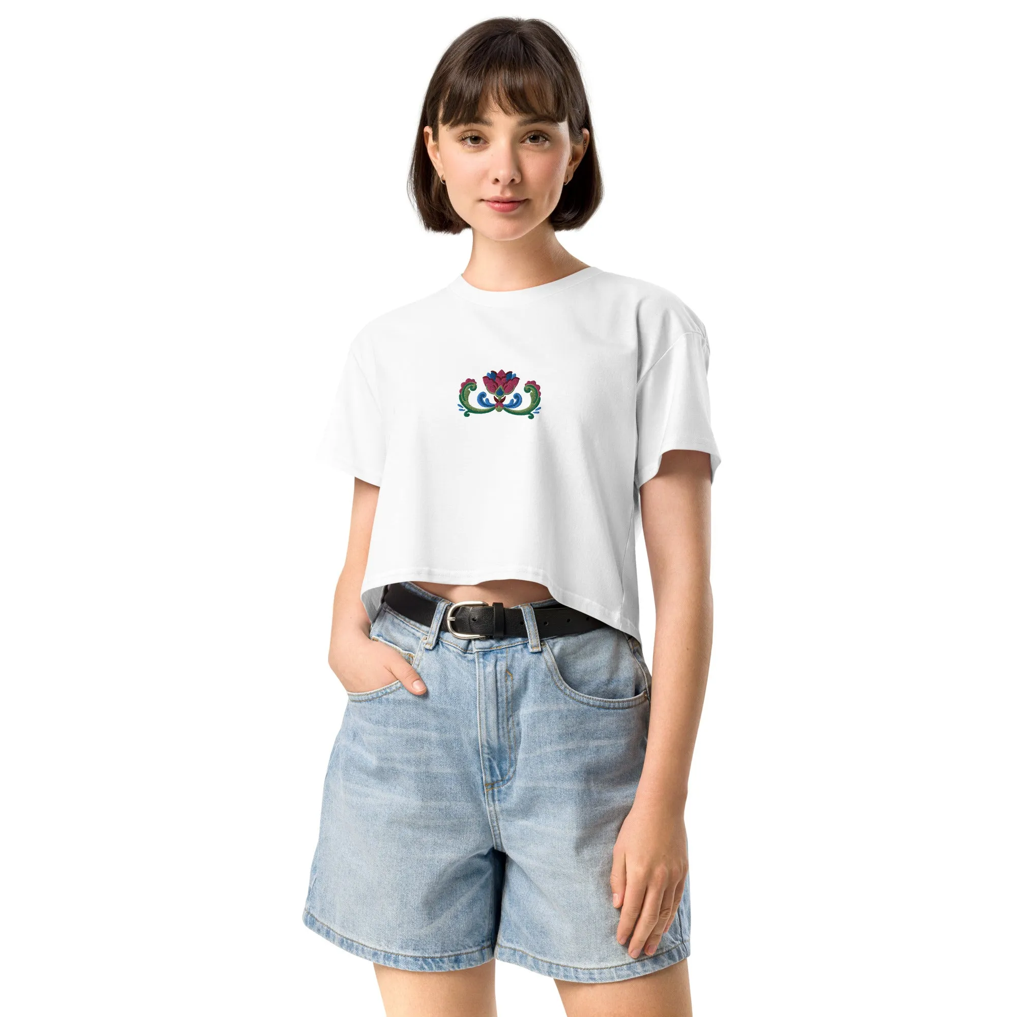 Norwegian Rosemaling Embroidered Cropped T-Shirt