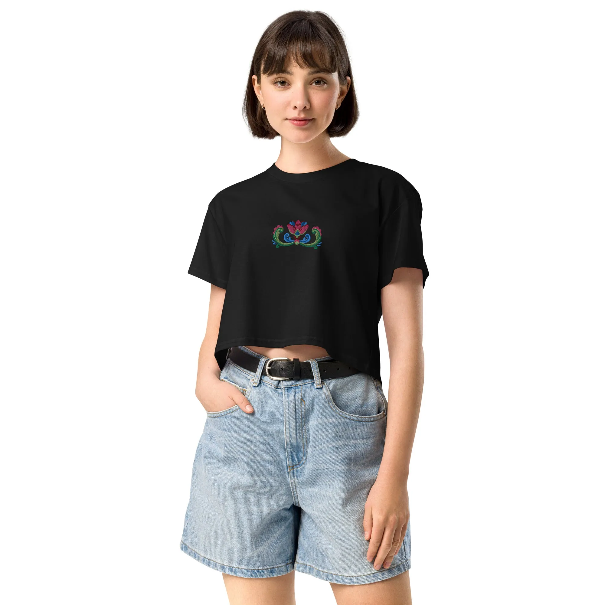 Norwegian Rosemaling Embroidered Cropped T-Shirt