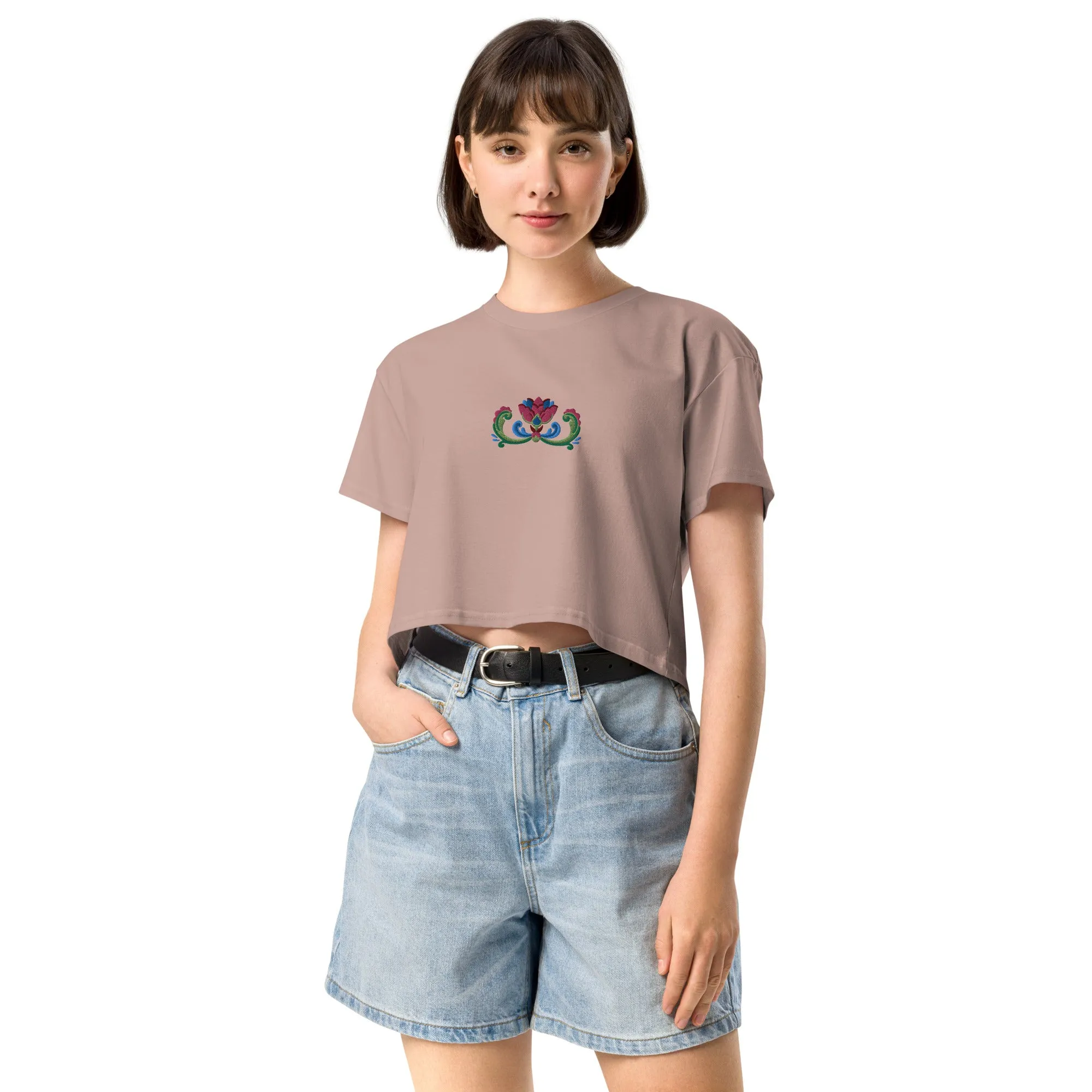 Norwegian Rosemaling Embroidered Cropped T-Shirt