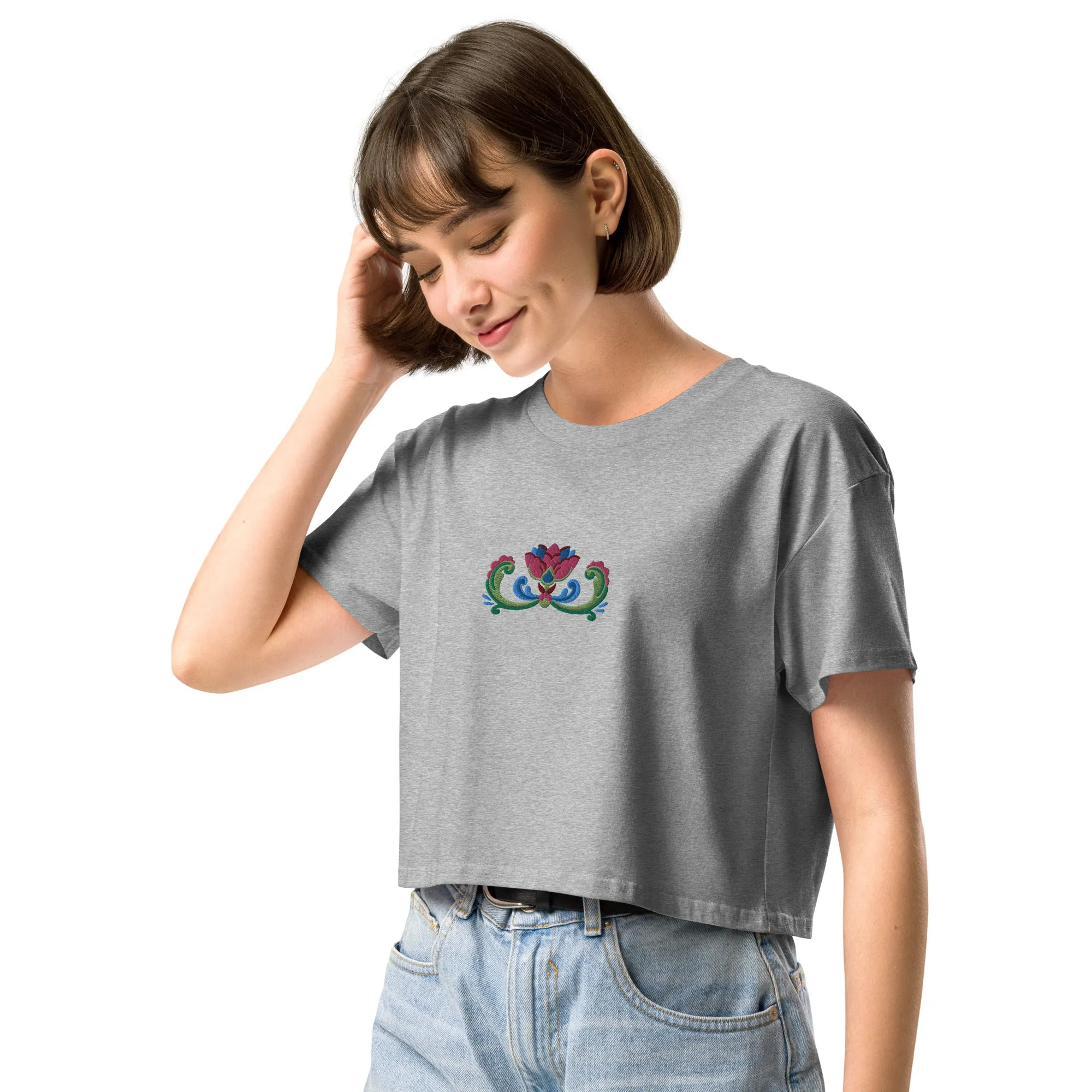 Norwegian Rosemaling Embroidered Cropped T-Shirt