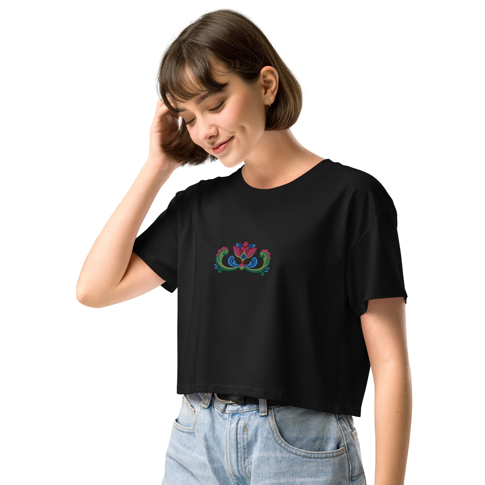 Norwegian Rosemaling Embroidered Cropped T-Shirt