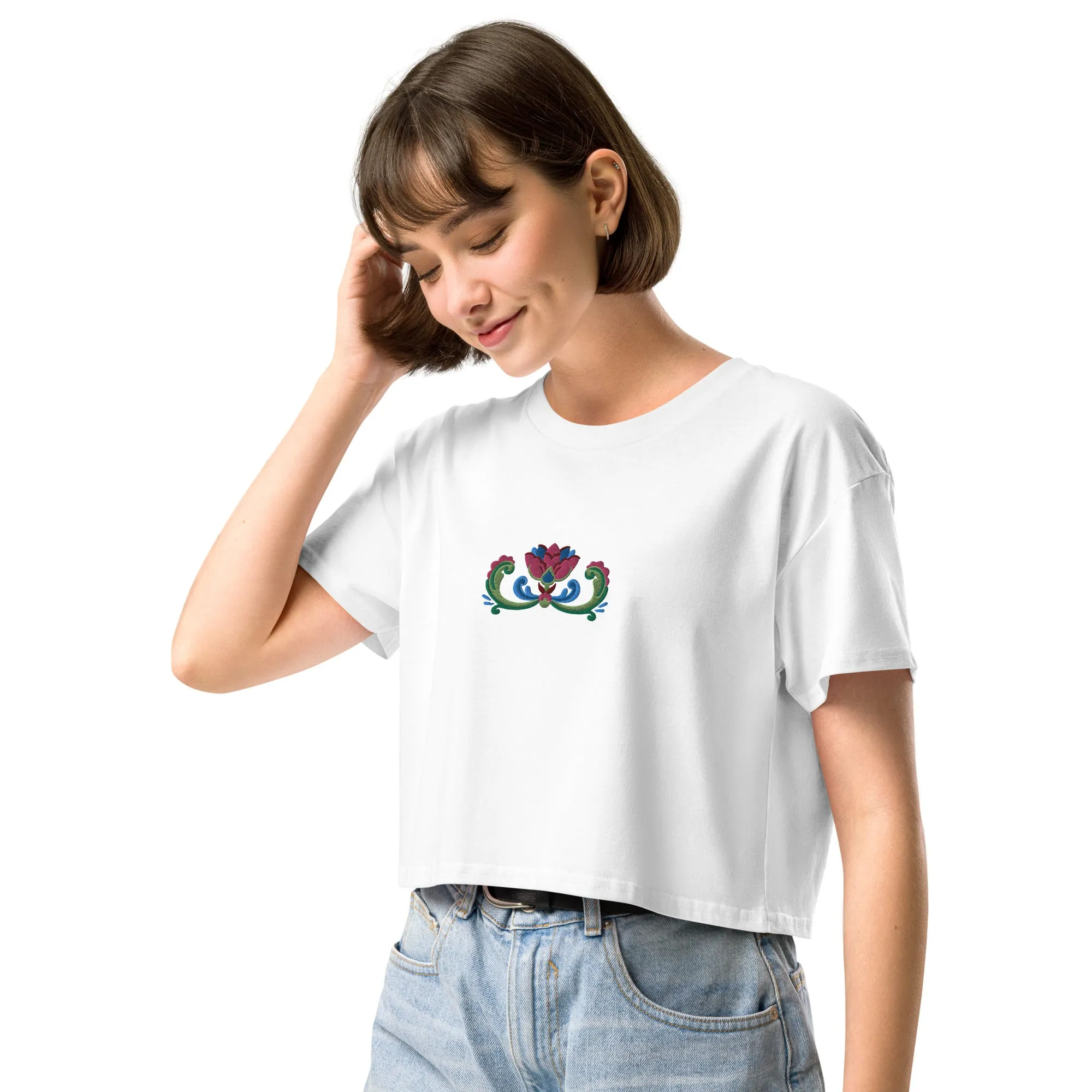 Norwegian Rosemaling Embroidered Cropped T-Shirt