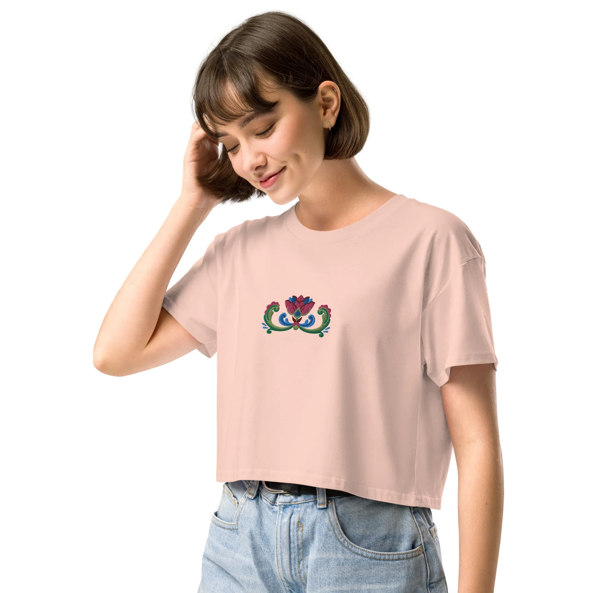 Norwegian Rosemaling Embroidered Cropped T-Shirt