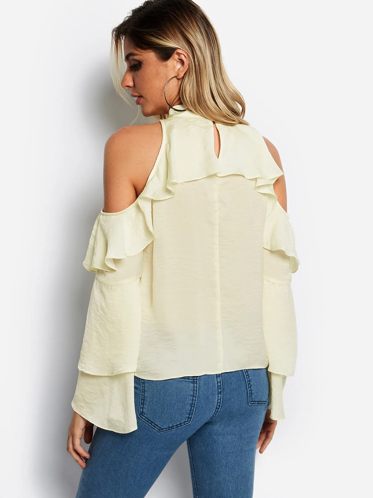 OEM ODM Cold Shoulder Plain Long Sleeve White Blouses