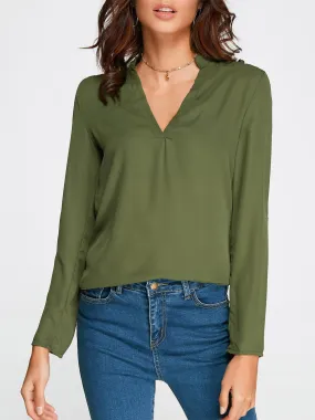 OEM ODM V-Neck Cut Out Long Sleeve Green Top