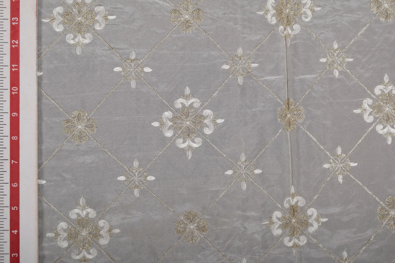 Off White Embroidered Viscose Fabric