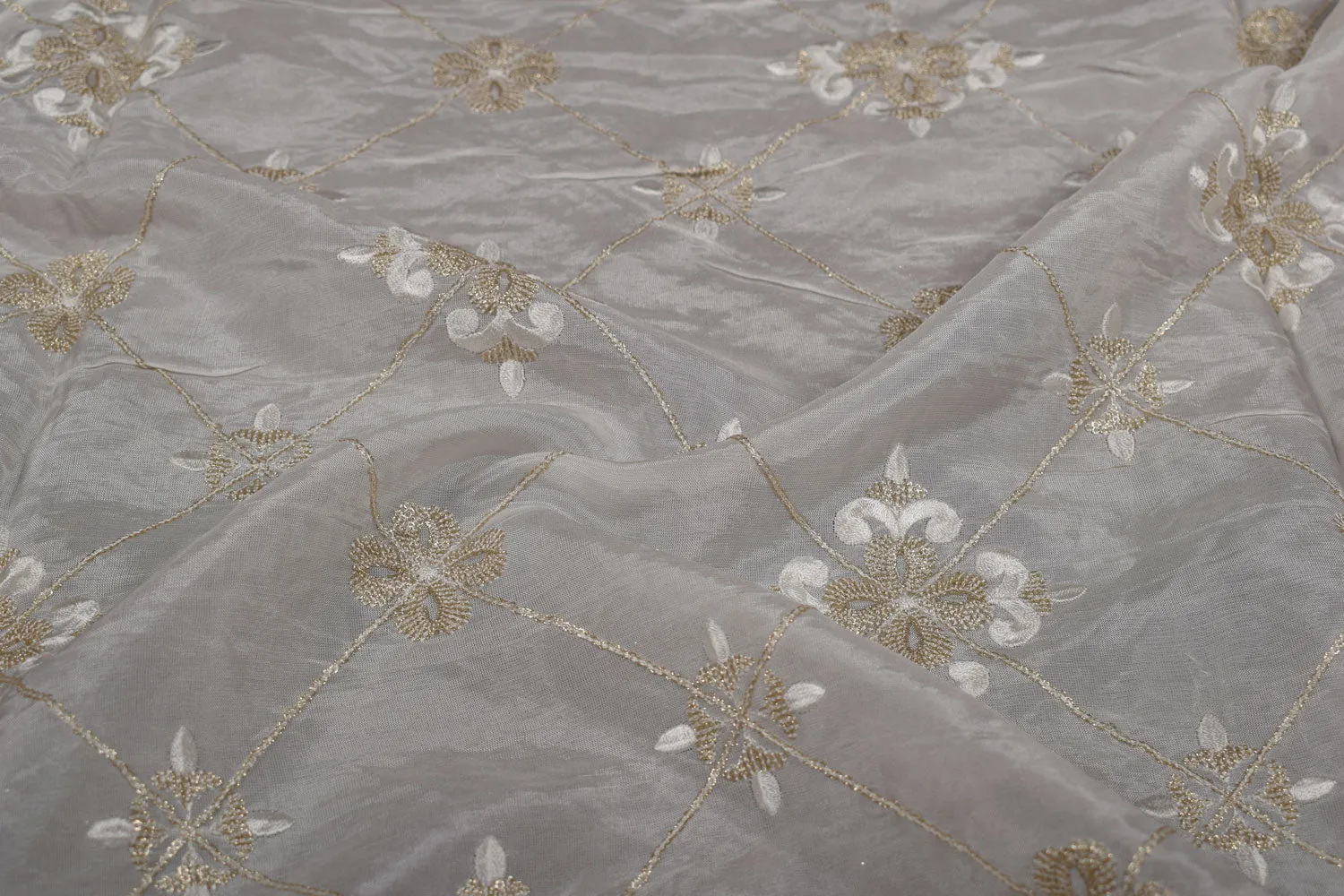 Off White Embroidered Viscose Fabric