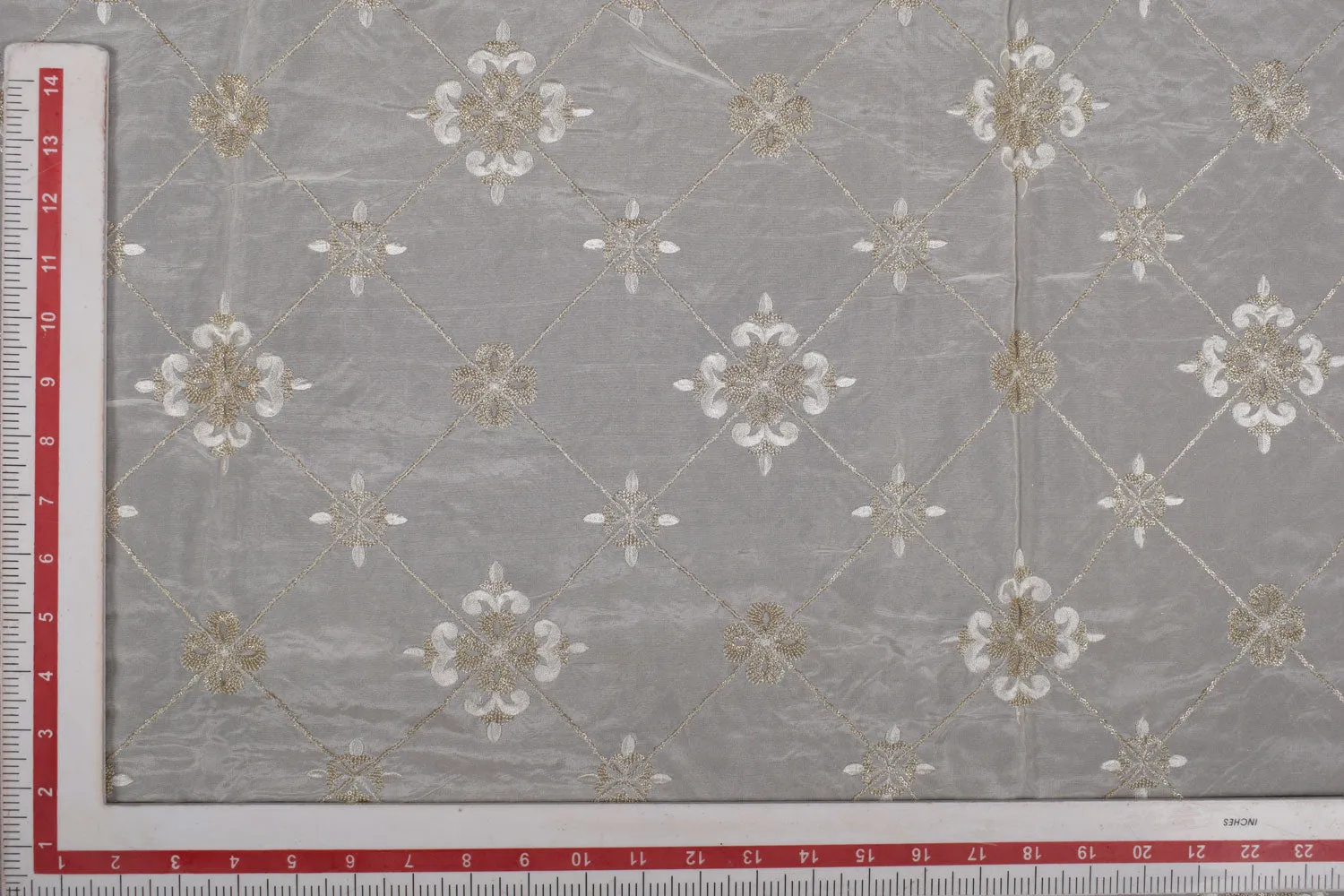 Off White Embroidered Viscose Fabric