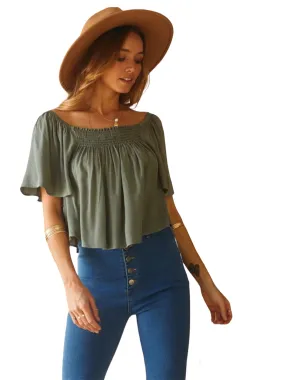 Olivia's Short Frilly Ruffle Sleeve Top- Olive