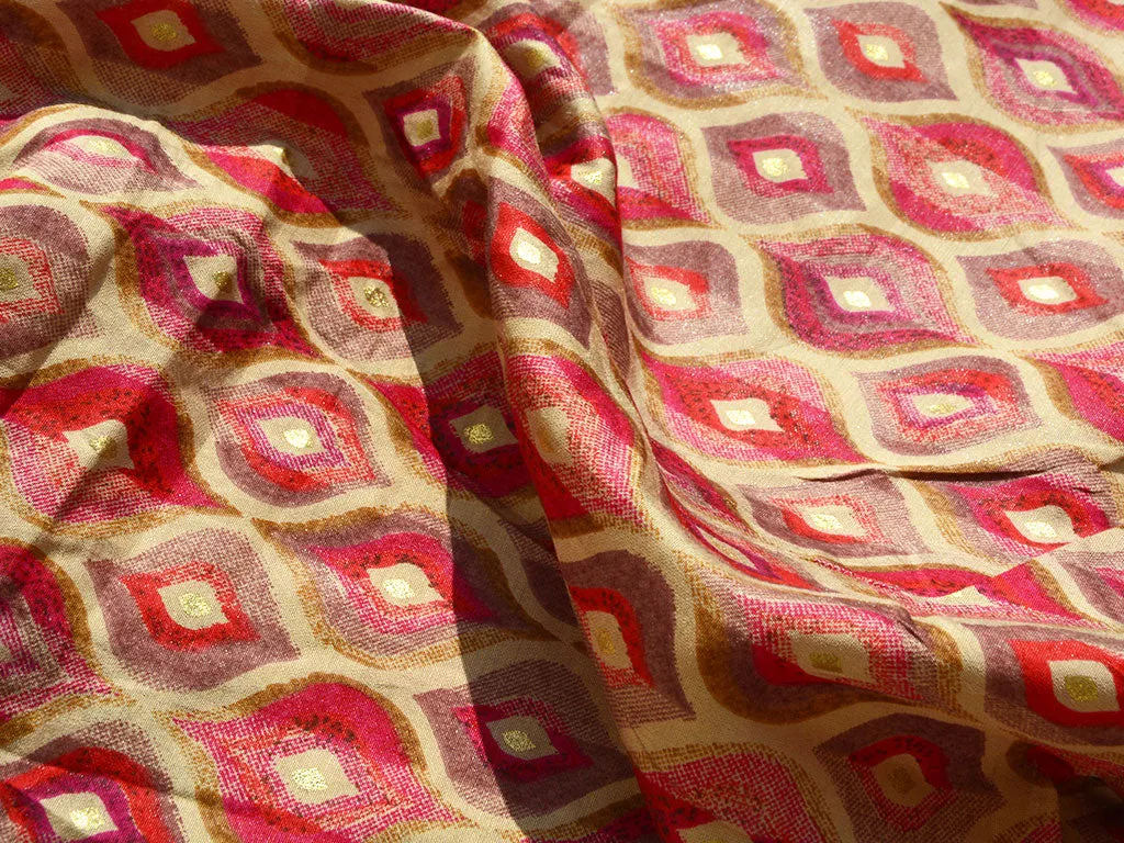 Orange Motifs Premium Modal Chanderi Silk Fabric