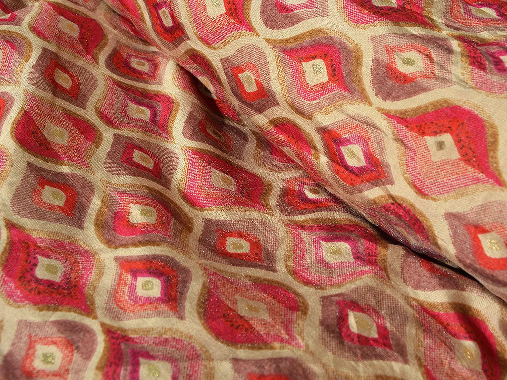 Orange Motifs Premium Modal Chanderi Silk Fabric