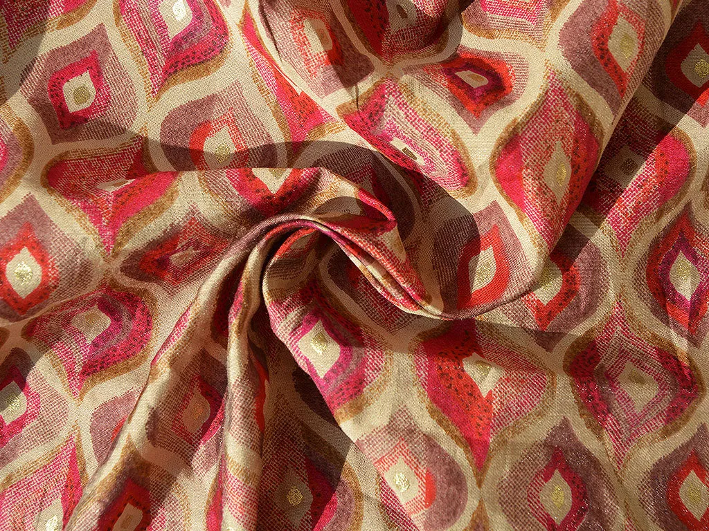 Orange Motifs Premium Modal Chanderi Silk Fabric