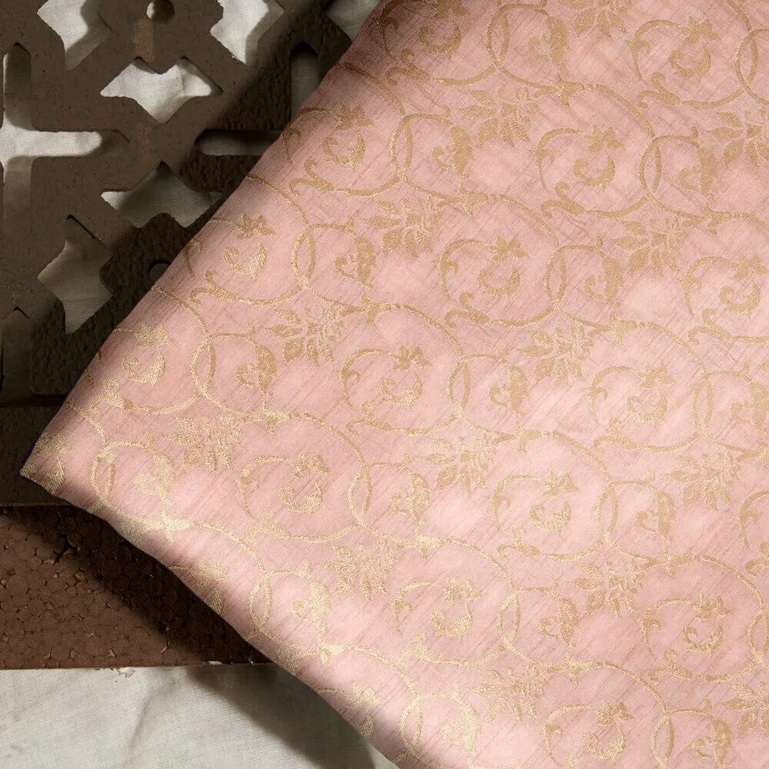 Pastel Peach Jacquard Dolla Silk Fabric with Zari